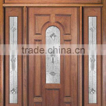 Exterior Sapele Solid Wooden Doors Design With Side Panel Transom DJ-S9602STHS