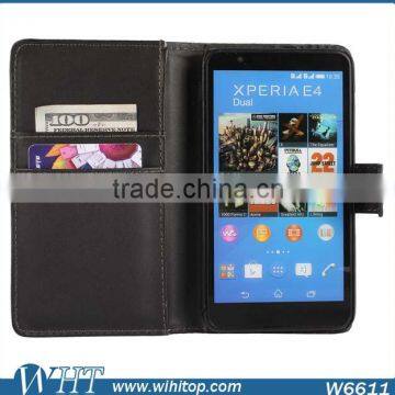 New Arrival Luxury Genuine Leather Folio Style for Sony Xperia E4 Wallet Case With Stand