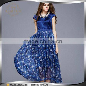 2016 High Quality Chiffon Short Sleeve Maxi Dresses Fashion Design For Ladies