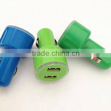 High quality double USB car charger 5V 2.1A+1A colored mini 2 ports car charger for mobile phone