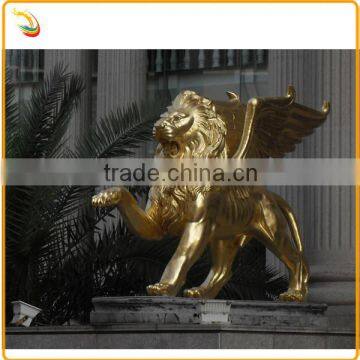 Metal Animal Sculpture Bronze Brass Winged Lion Statue For Gate Decor