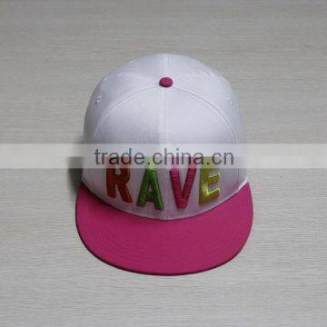 CUSTOM COTTON 3D EMBROIDERY WHITE PINK GIRL'S SNAPBACK CAP WHOLESALE