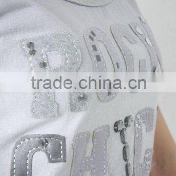 English Letter hot fix rhinestones motif design on garment