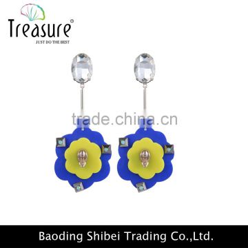 Chinese ethnic jewelry yellow acrylic flower dangle stud earrings jewelry 2015