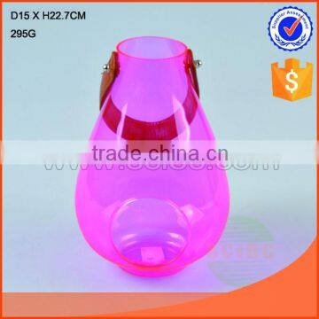 classic glass garden pot for decoration with leather hanging plant pot