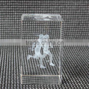 Wholesale Clear 3d Laser Engraved Custom Image Crystal Glass Cube/block for Souvenir Gift