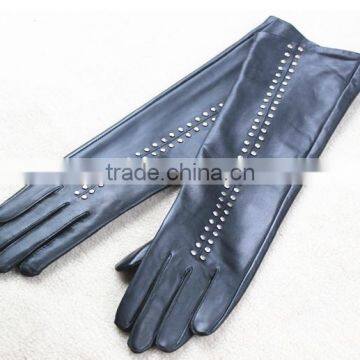 Rivet Fashion Ladies' Long Leather Hand Gloves With Sheep Leather Mix color