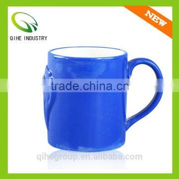 plain ceramic blue mug with lion