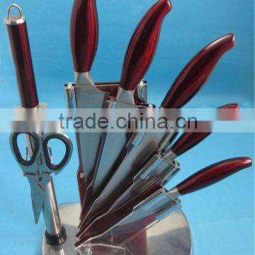 Red transparent spray handle stainless steel kitchen knives sets