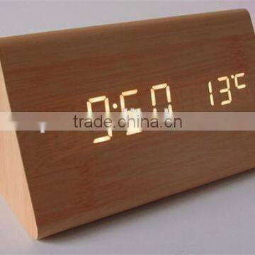 alarm clock wooden digital led sound control clock for gift clock