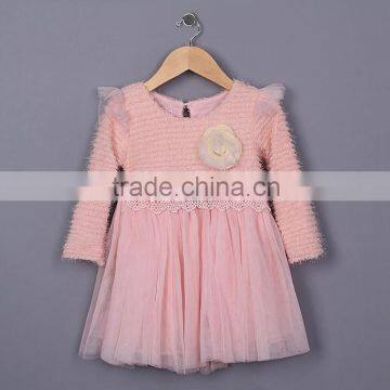 Fall Fashionable Kids Lace Dresses Pink Cotton Long Sleeve For Girl Dress Baby Clothes Free Shipping GD50122-8