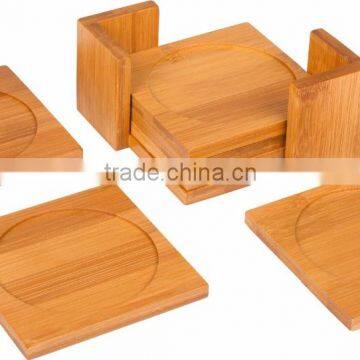 2016 new products handmade custom cheap square set of 6 bamboo coaster with holder