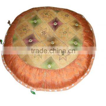 RTHPF-10 khambadia work Chair Pads Round Patchwork Stylish Home Furnishing embroidered Poufs and ottomans Modern Designer