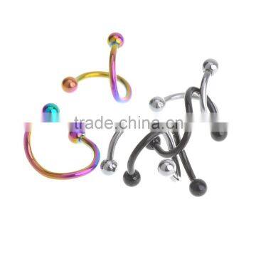 Titanium Anodized (Colored) Steel Spiral Twist Post Belly Button Navel Ring or Eyebrow Curve