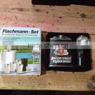 7oz Hip Flask With Small Funnel and 4pcs Cup and Leather Bag in Gift Box