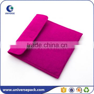 Luxury fuschia color felt packaging bag with hook and loop for cosmetic