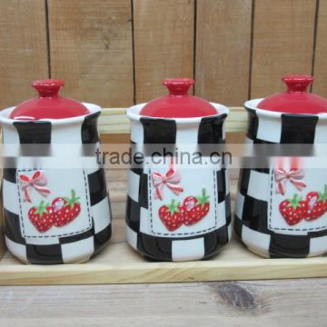 New strawberry emboss ceramic tea coffee cookie sugar canisters set