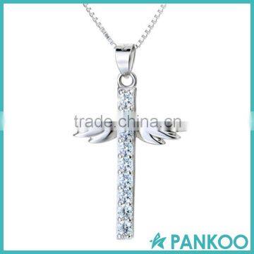 925 Sterling Silver Zircon Cross with Angel Wing Crystal Pendant 18'' Chain Necklace Fashion Jewelry