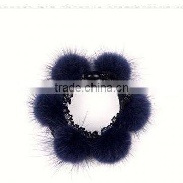 Genuine Purple Mink Fur Elastic Hair Band with Lace Front