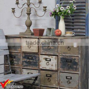 Shabby Chic Farmstead Many Drawers Wooden Cabinet on Wheels