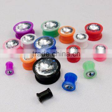 Black double flare silicon flesh tunnel piercing