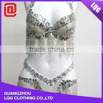 Cheap price bling silver beaded belly dance costume price