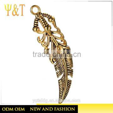 Hot stainless steel 14K gold jewelry biker feather necklace pendant formen wholesale new popular search new jewelry