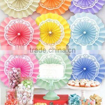 YiWu Wholesale Pink paper Doily fans Paper Rosettes/ Fans