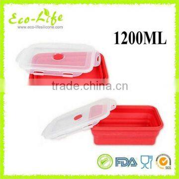 Microwave Oven Safe 1200ML Folding Silicone Lunch Box, Airtight Lunch Box Wholesale