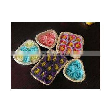 different colours rose flower soap in rattan packing