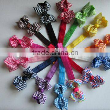 New Design Chevron Boutique Hair Bows with 1.5cm Soft Headbands Kids Hair Bands Girls' Hair Accessories