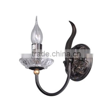 Hot sale Classic CE lighting single head E14 wrought iron crystal wall lamp