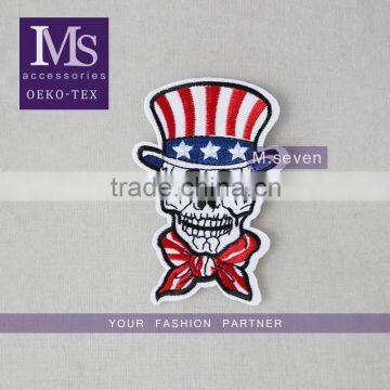 lovely design person skull pattern patches polyerster embroidery fabric patch trim red and white color for wholesale