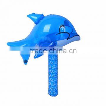 Dolphin design animal inflatable 6p pvc hand hammer for kid play,custom logo printed plastic hammer for promotion