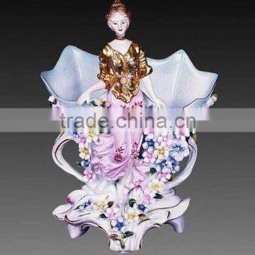 Fair Lady With Colorful Flower Decorated Vase, Creative Designed Flower Holder