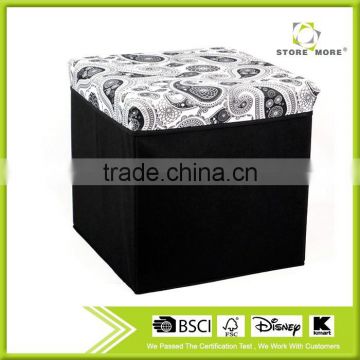 Fabric Folding Black Small Size Storage Ottoman