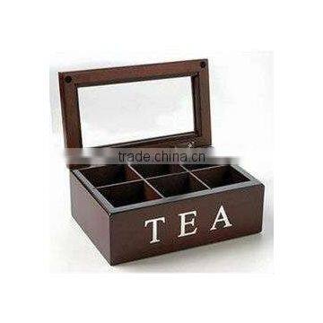 6 compartment customized wooden tea box