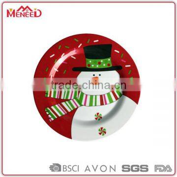 Mordern decorative round snowman hand painted melamine christmas plate cheap