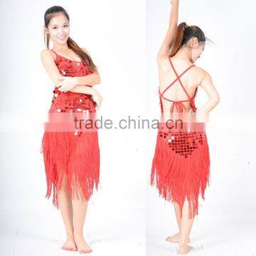 Wholesale ladies sexy backless sequins embellished Latin dance fringe dresses