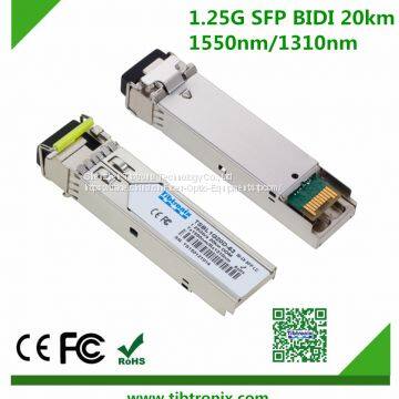 1,25 Гбит/с, 20 км, LX LC BiDi SFP, совместимый с Huawei, трансивер с одним LC-коннектором, 1550 нм , DFB, одномодовый