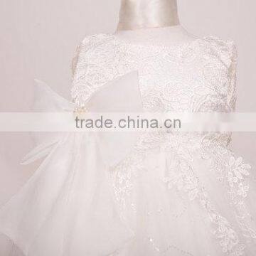 Modest Fashion Plain White Kids Fancy Girls With Bowknot Lace Dress photo-3