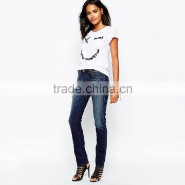 Plain Straight Latest Design Jeans Pants for Girl Washed Custom photo-4