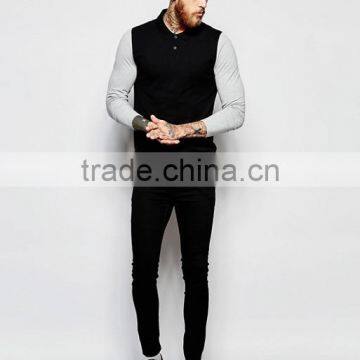 Best Price MGOO OEM Factory Long Sleeve Muscle Polo With Contrast Sleeves In Black photo-4