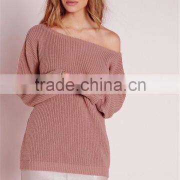 China OEM Winter Autumn Pullover Wide Neck Sweater Women Cashmere Ladies Jumpers Off Shoulder Jumper Pink