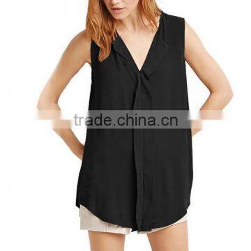 wholesale black V neck loosed casual style ladies sleeveless shirt