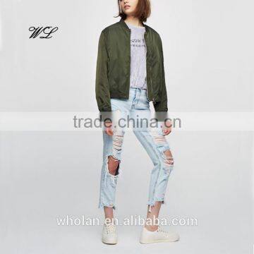 Wholesale woman bomber jacket custom satin jacket fashion woman apparel