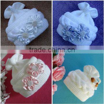 Wholesale Pure Colors Winter Knitting Beanies Baby Kids Bowknot Crochet Hats