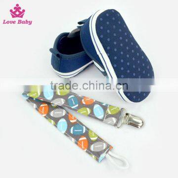 Cute Rugby Pattern Newborn Brown Color Crib Shoes Baby Shoes Matching Pacifier Clip photo-5