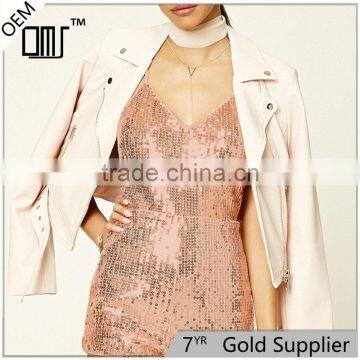 Custom design adult formal v-neck cutting sequin jumpsuit for ladies