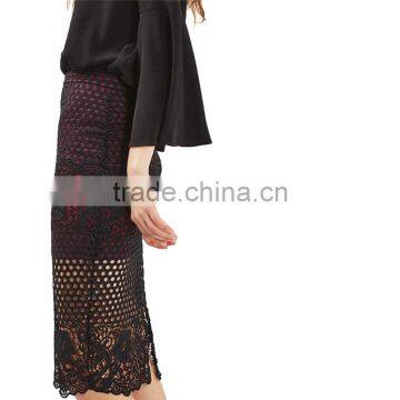 2017 OEM Spring Elegant Lace Panelled Pencil Mid Length Skirts photo-4